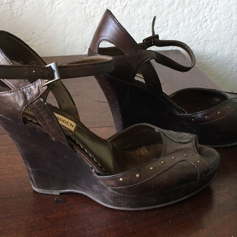 Steve Madden leather peep toe wedge Brown 39
